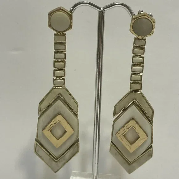 Akola gold tone horn drop Dangle statement earrings Elegant Boho Chevron - Picture 2 of 9